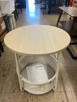 SONGMICS Small Side End Table Round 2 Tier Nightstand U Shaped Steel Legs w/ Basket - Beige / White