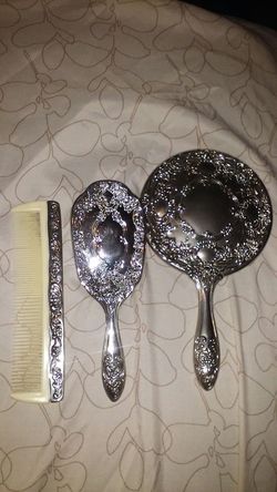 Beautiful vintage vanity comb, brush and mirror