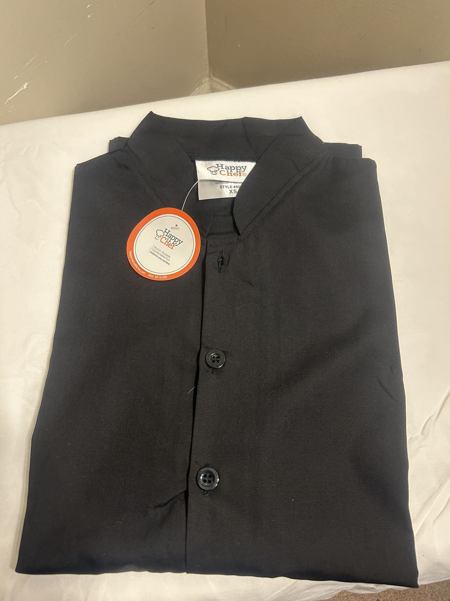 Happy Chef Men's Short Sleeve Chef Coat Black Gray Trim Size Xsmall NWT