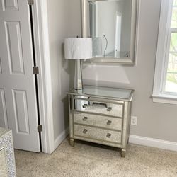 Mirrored Dresser , Hanging Mirror & Lamp Set