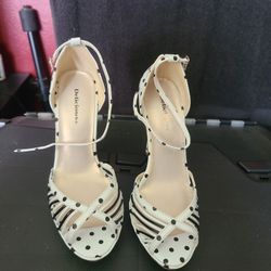 Black & white polka dot stripes shoes, size 6 1/2.