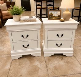 White Bedroom Nightstands with Black Hardware - Pair
