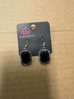Paparazzi Black Square Rhinestone Dangle Earrings