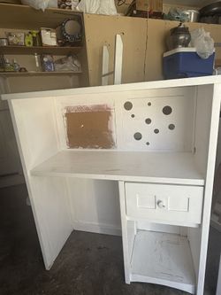 White Wooden Loft Bed with Built-In Desk and Shelves