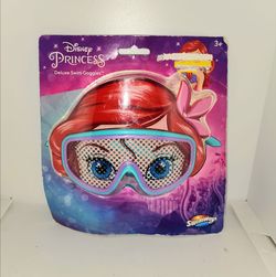 the SwimWays Disney Princess Ariel Character Mask Kids Deluxe Swim Goggles