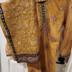 Mustard Organza Pakistani Suit