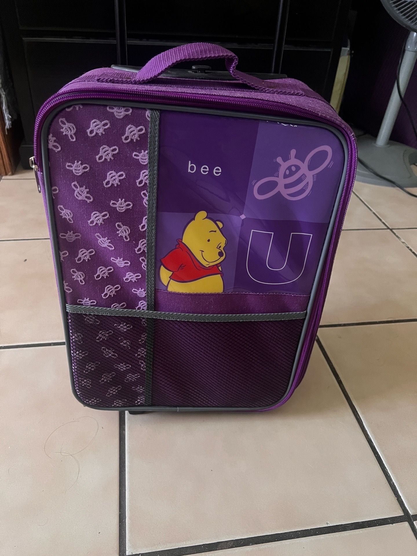 Y2K VTG Disney Winnie the Pooh Rolling Suitcase Purple Bee U Kids Luggage Bag