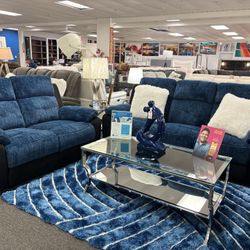 Blue Microfiber Sofa & Loveseat Set For Sale ( Brand New Furniture)