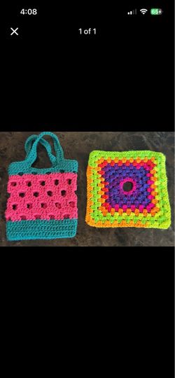Handmade Crochet Tote Bag and Pouch Set