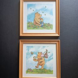 Disney Classic Pooh 100 Acre Wood Series Rare Framed Illustrated Art - Set of 2