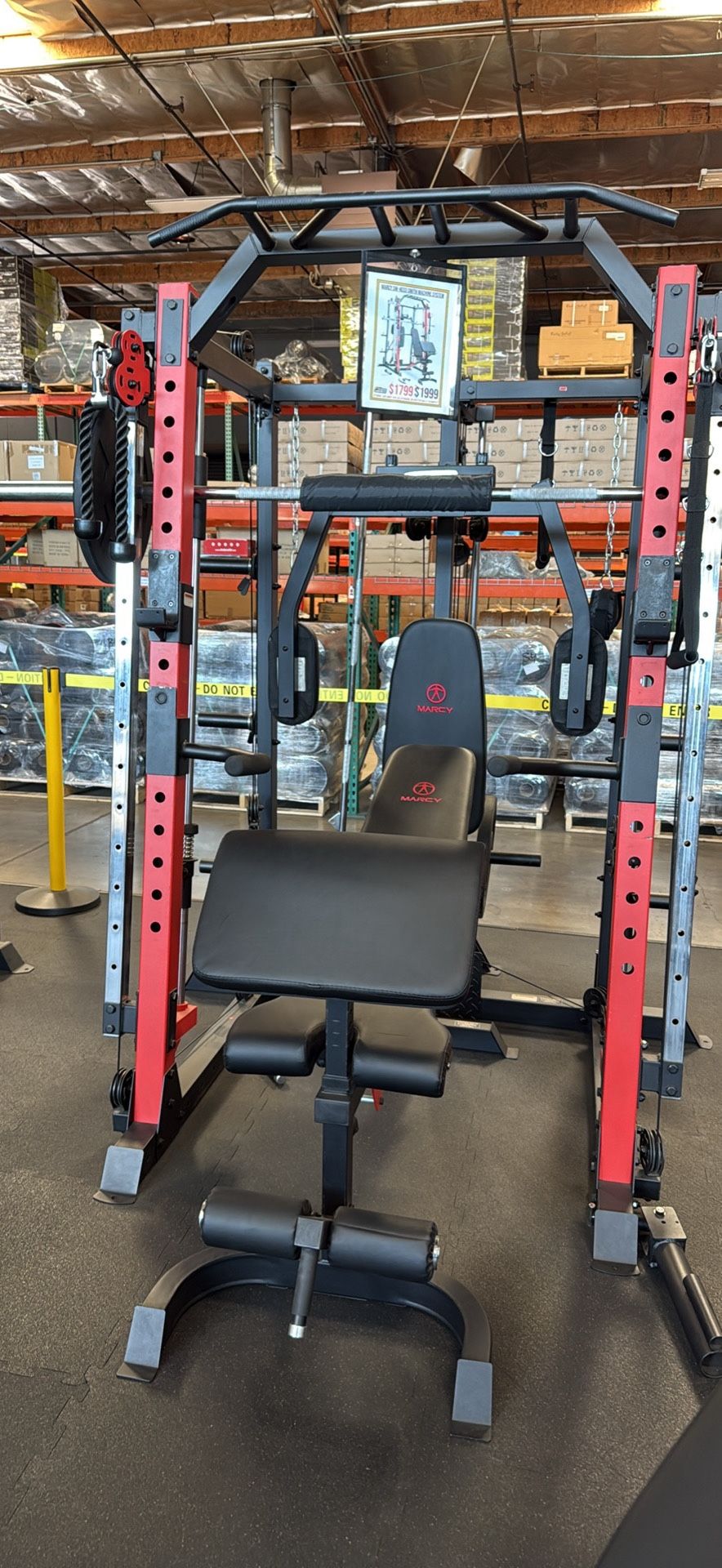 MARCY SM-4033 Home Gym Smith Machine Squat Rack Power Cage with Olympic Bench