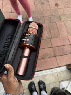 Wireless Bluetooth Rose-Gold Karaoke Microphone with Speaker & Carry Case — Portable Handheld Mic