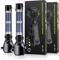 2Pack Tactical Flashlight, Rechargeable Flashlights,Waterproof Handheld Solar Powered Patriot Flashlights with LED Flash Light 2400mAh Battery for Eme