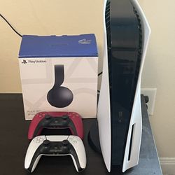 Sony PlayStation 5 (Disc) w/ 2 Controllers  + Wireless Headset 
