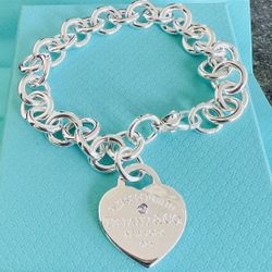 925 Sterling Silver please Return To Tiffany Size 7 Bracelet C/Z 