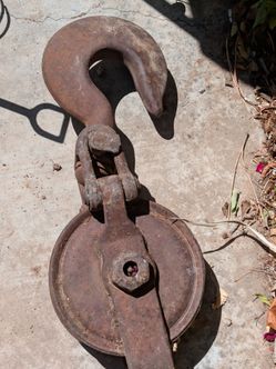 Vintage Industrial Cast Iron Pulley with Swivel Hook