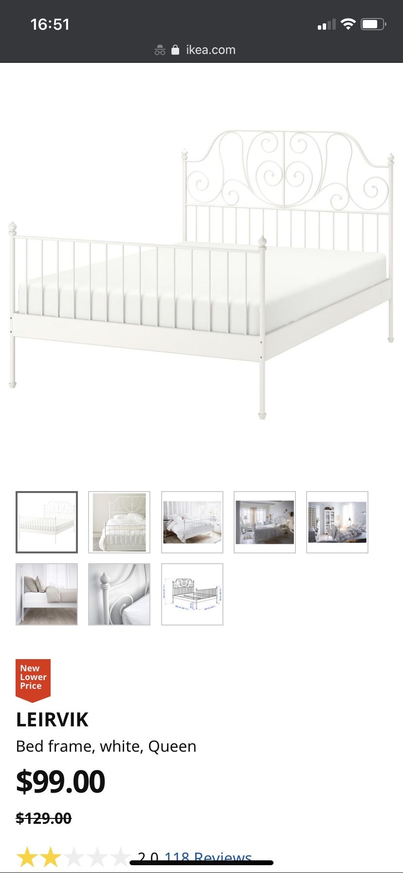 IKEA QUEEN SIZE BED WHITE FRAME