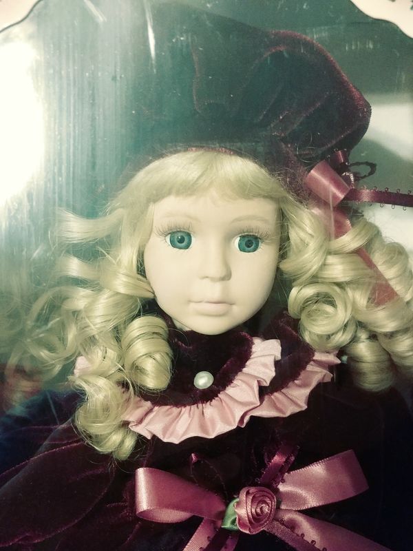 Victorian Collection Genuine Porcelain Doll Dressed in Velvet for Sale