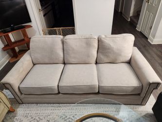 Sofa- Beige Three Seater Sofa from a very clean, smoke/pet free home