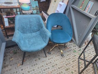 Arm chairs mod Teal Upholstered Armchair and Blue Velvet Swivel