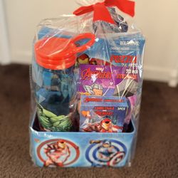 Marvel Avengers Kids Gift Basket with Puzzle, Water Bottle, Snacks, Gift Wrapped