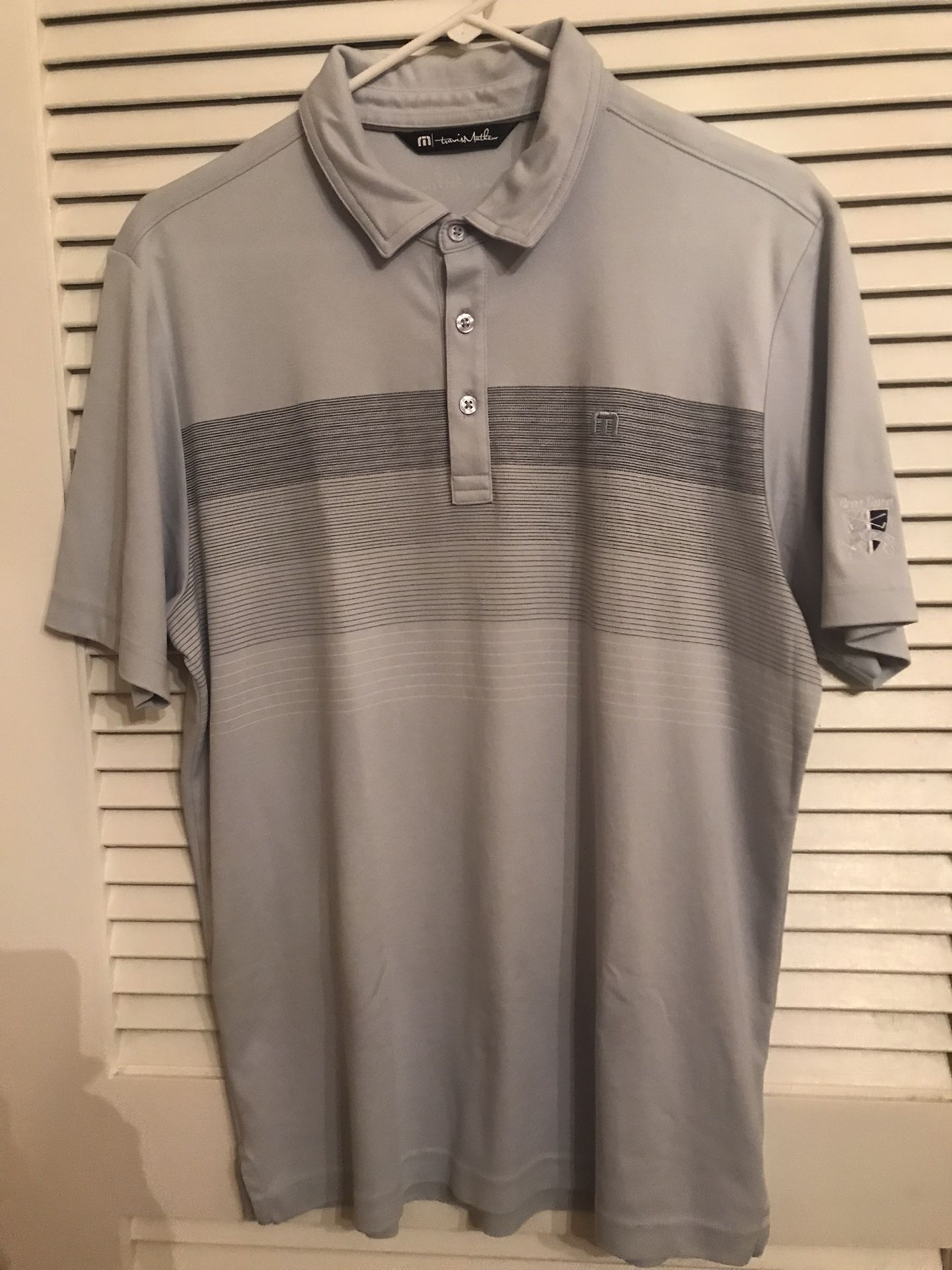 Mens Travis Matthew Golf Gray/Striped Polo Shirt Logo M