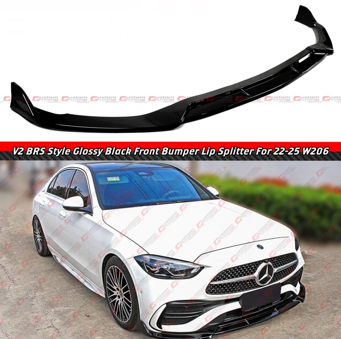 22-25 Mercedes Benz C300 V2-Style Gloss Black Front Bumper Lip
