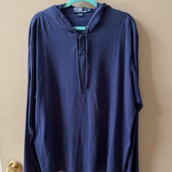 Polo Ralph Lauren XXL Hoodie Long Sleeve Blue Men’s Tee Shirt 100 % Pima Cotton 