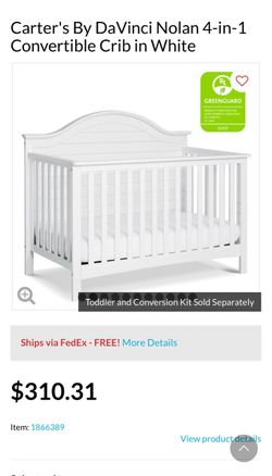 Carter’s Nolan 4-in-1 Convertible Crib w/ Mattress (White)