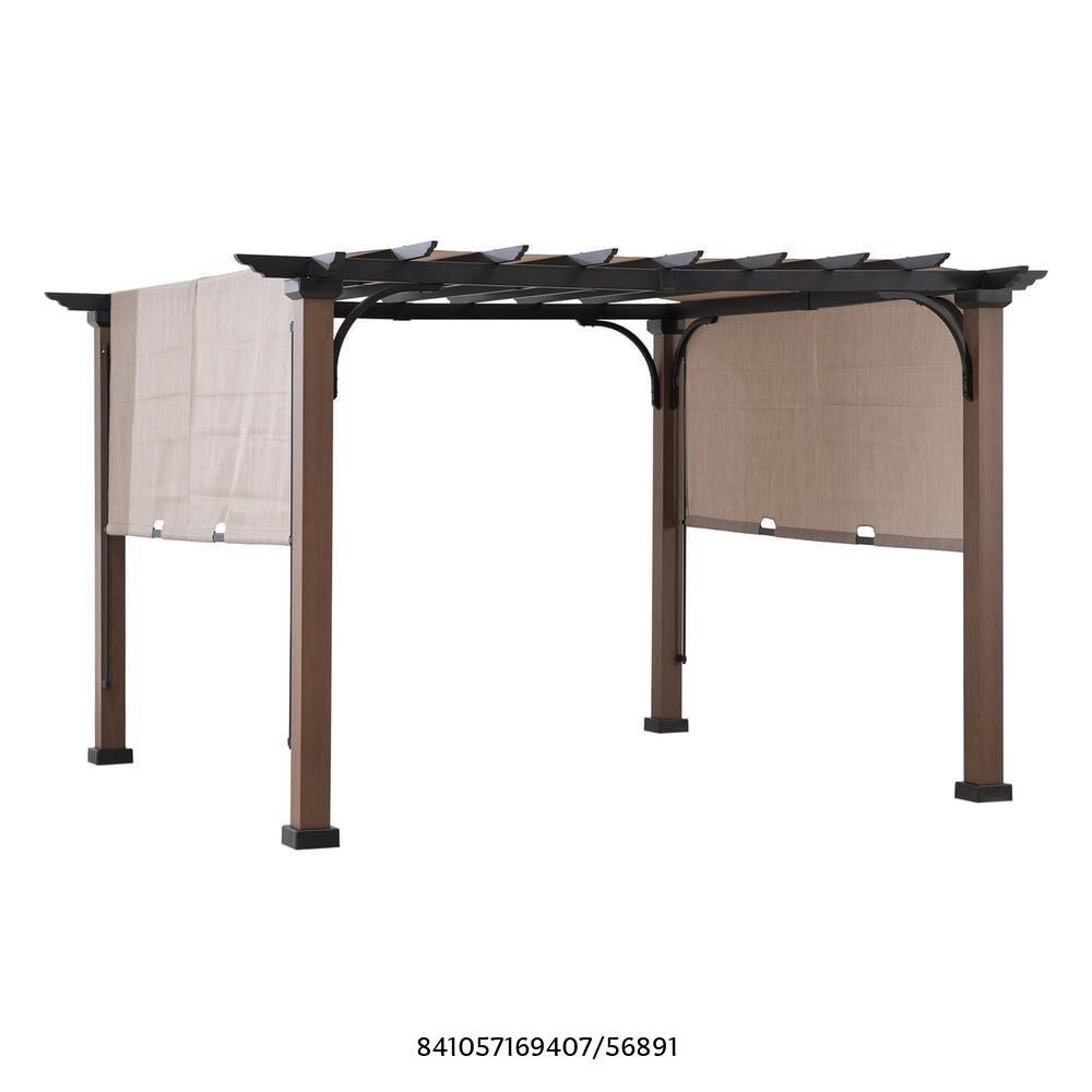 Sunjoy Neuralia 11 ft. x 11 ft. Steel Pergola with Natural Wood Looking Finish and Adjustable Tan Shade - Slightly used