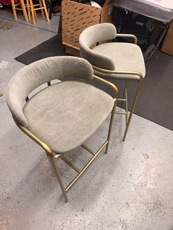 Set of 2 Modern Bar Stools with Gold Frame
