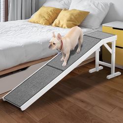 Strong Sturdy Big Long Wood Ramp For Dog To Bed Couch Car Non Slip Carpet Surface Up to 150 lb Dog Size Length 70", Height 25" 