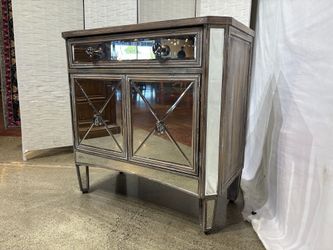 Mirrored Accent Cabinet with Antique Wood Finish