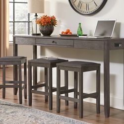 Caitbrook Gray Counter Height Dining Table and Bar Stools (Set of 3) 