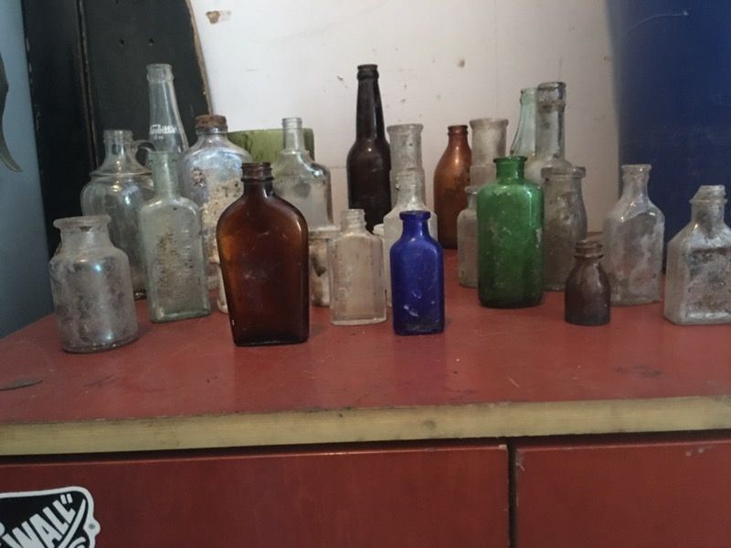 Antique glass bottles