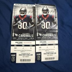 Two Houston Texans Vs Arizona Football Verizon Club Level Tickets 11/19/2017