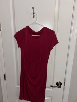 Abercrombie & Fitch Short Sleeve Knot-Detail Dress - Burgundy - Size M
