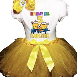 3 Piece Set - Minions 5th Birthday Custom Personalized Tutu Outfit Dress