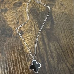 New Macys Silver Clover Black Necklace
