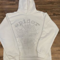 White Rhinestone Spyder Hoodie Size M 100% Cotton