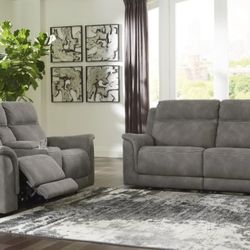 Next-Gen DuraPella Slate Power Reclining Living Room Set

