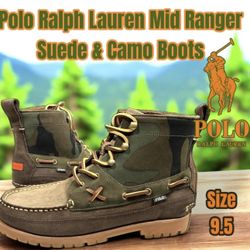 Polo Ralph Lauren Men’s Ranger Suede, Canvas  & Camo Boots, Size 9.5 