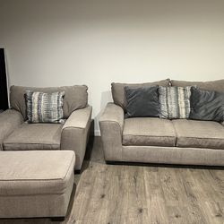 Gray Loveseat And Chair W/ Ottoman 