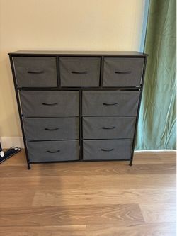 9-Drawer Dresser, Fabric Storage Tower for Bedroom, Hallway, Entryway, Closet, Tall Chest Organizer Unit with Fabric Bins, Steel Frame, Wood Top, Easy