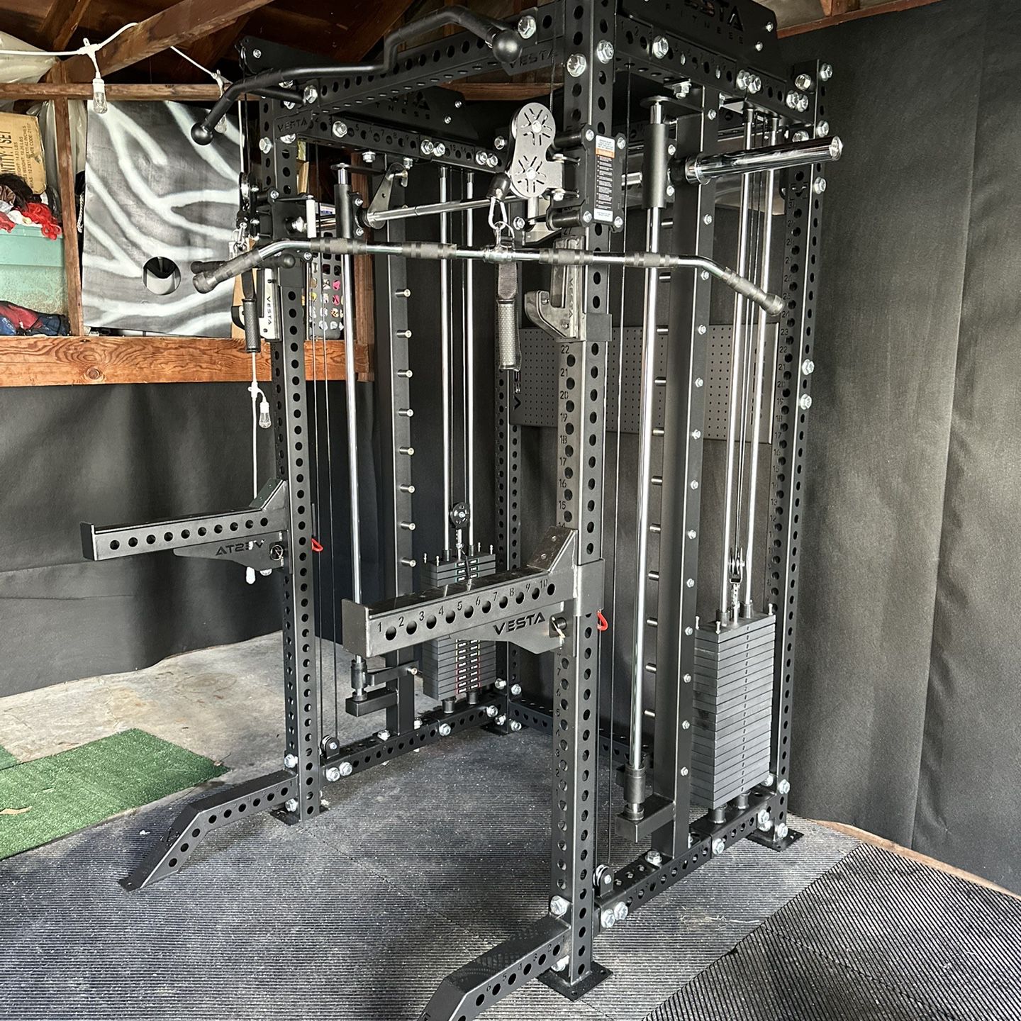 PRO SERIES Ultimate Half Rack Functional Trainer w/Smith Machine Bar | 400lb Stack | Gym Equipment | Fitness | Commercial | Squat Rack 