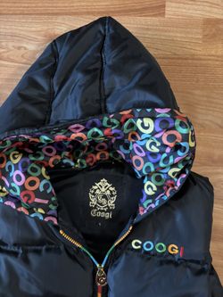 Coogi Sz l puffer vest with rainbow logo and hood