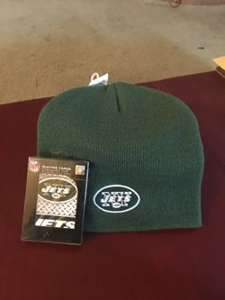 New York Jets beanie and playing cards