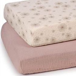 Lulumoon Mini Crib Sheets Muslin: Soft Cotton Fitted 2pk
