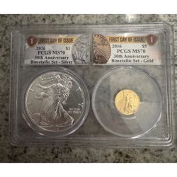 2016 Bi Metallic Gold 1/10 And American Silver Eagle 