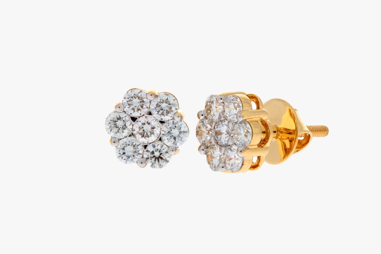 1ct VVS 18ct Gold Cluster Flower Earrings 